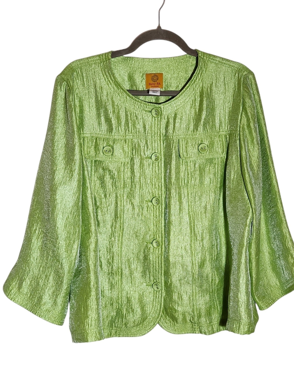 Ruby Rd. Lime Green Collarless Blazer Size 16W Flaw